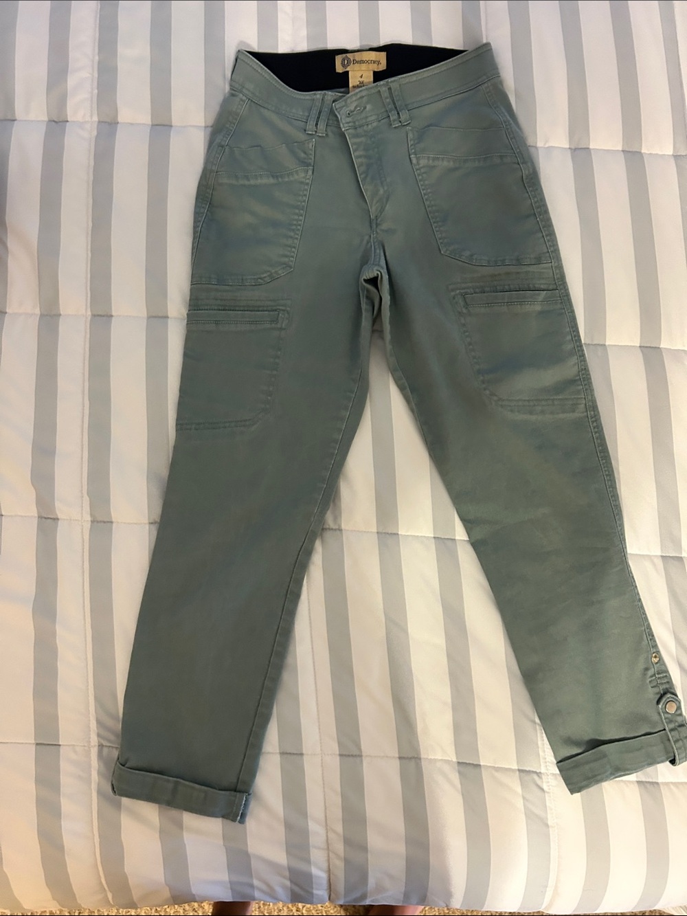 Democracy Sage Green Cropped Utility Jeans